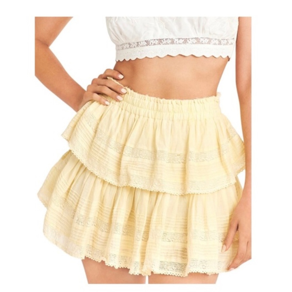 LoveShackFancy Yellow Ruffle Mini Skirt XS